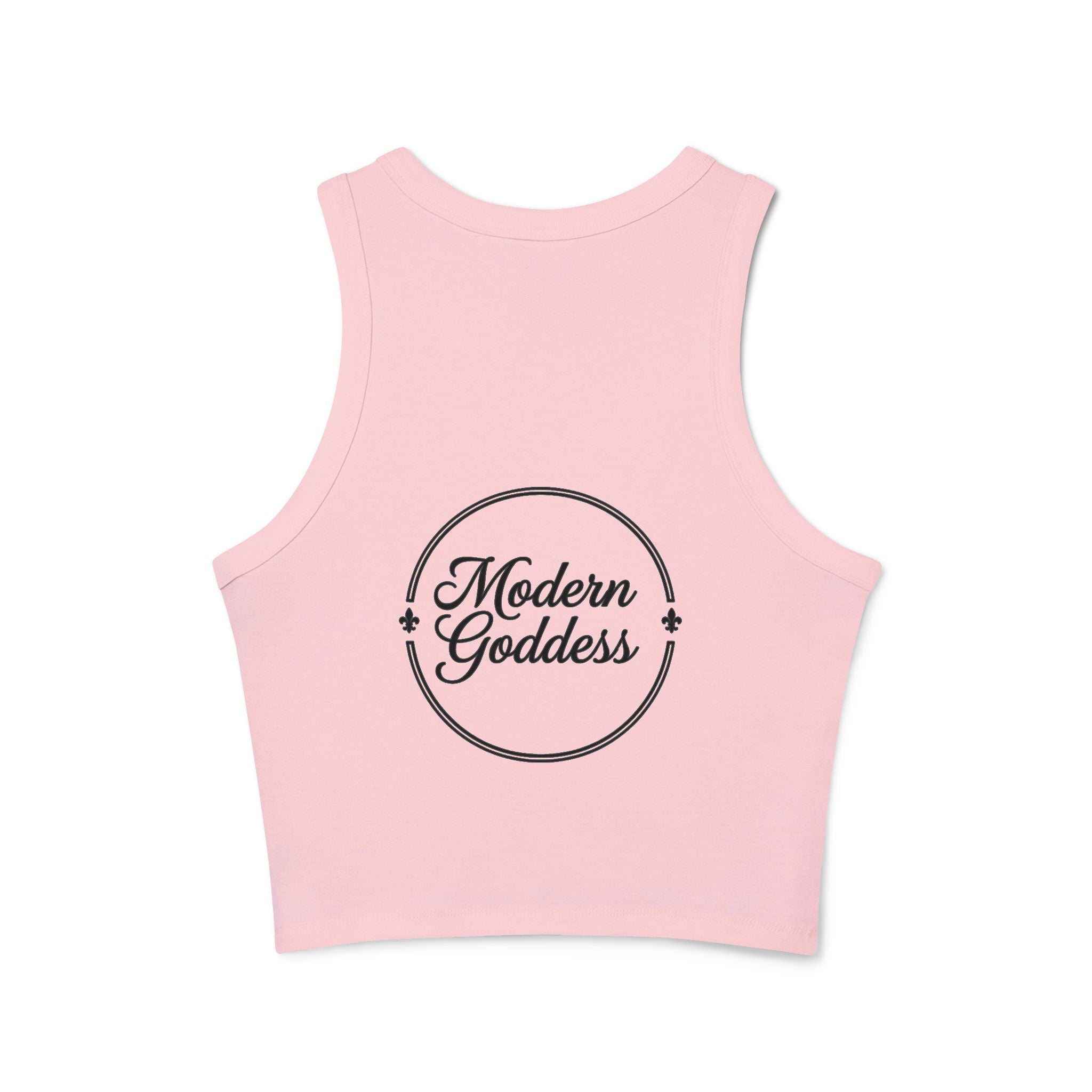 Modern Goddess Racer Tank Top — Women's Micro Rib Crop with Goddess Graphic