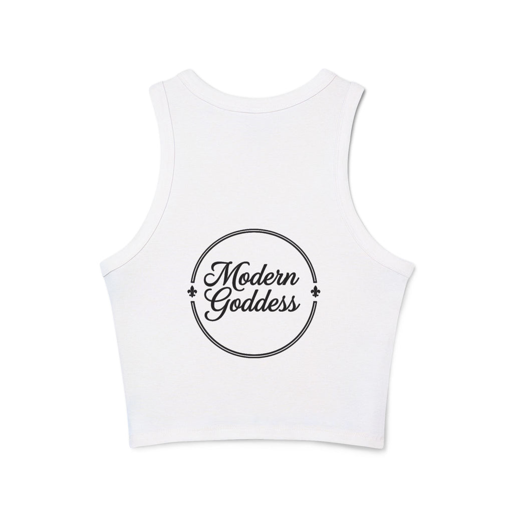 Modern Goddess Racer Tank Top — Women's Micro Rib Crop with Goddess Graphic