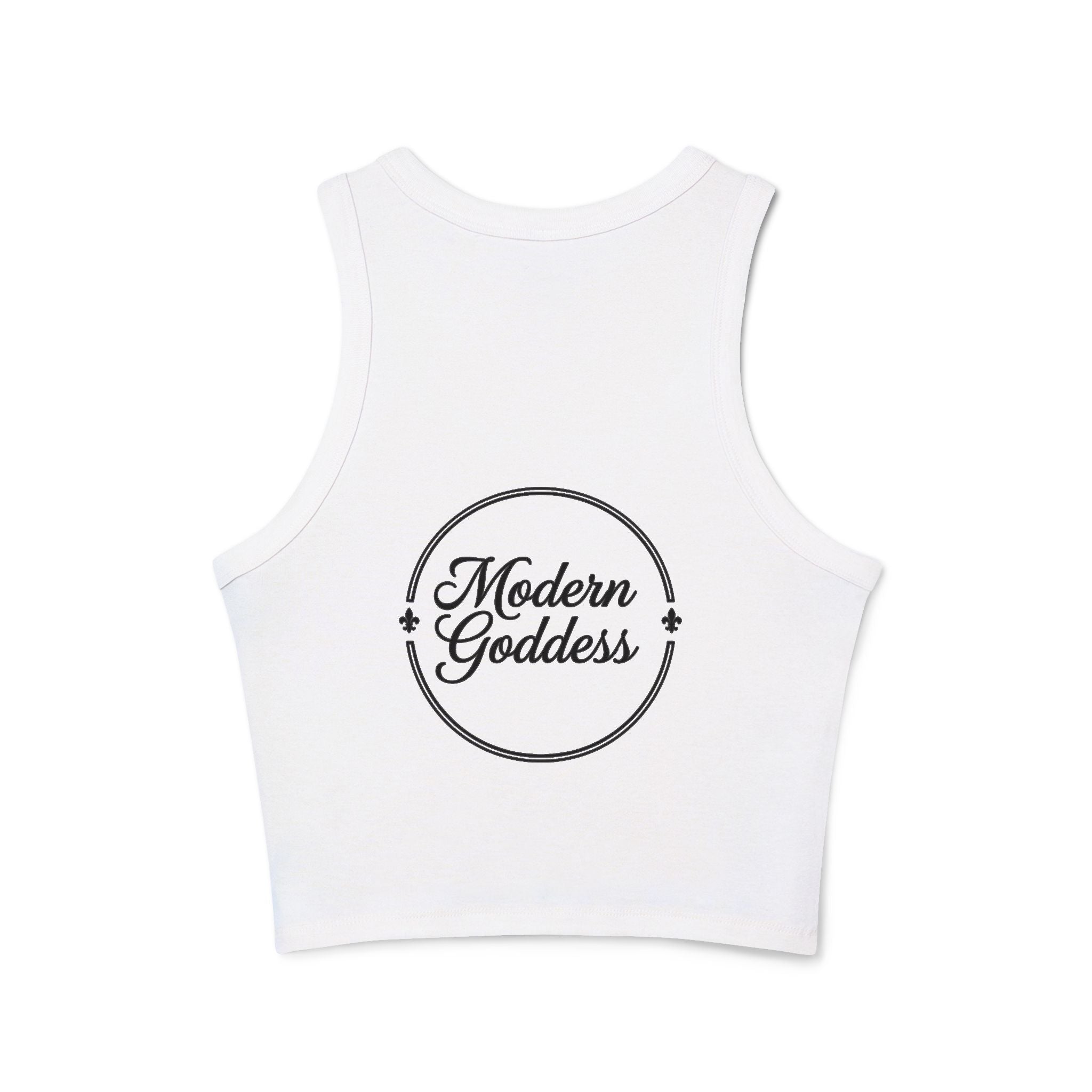 Modern Goddess Racer Tank Top — Women's Micro Rib Crop with Goddess Graphic