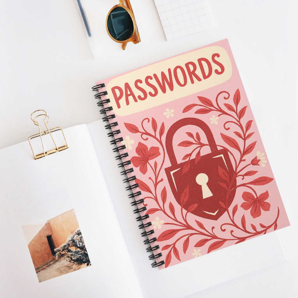 Floral Lock Password Spiral Notebook — Ruled Password Logbook for Accounts