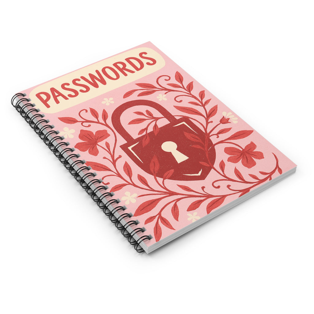 Floral Lock Password Spiral Notebook — Ruled Password Logbook for Accounts