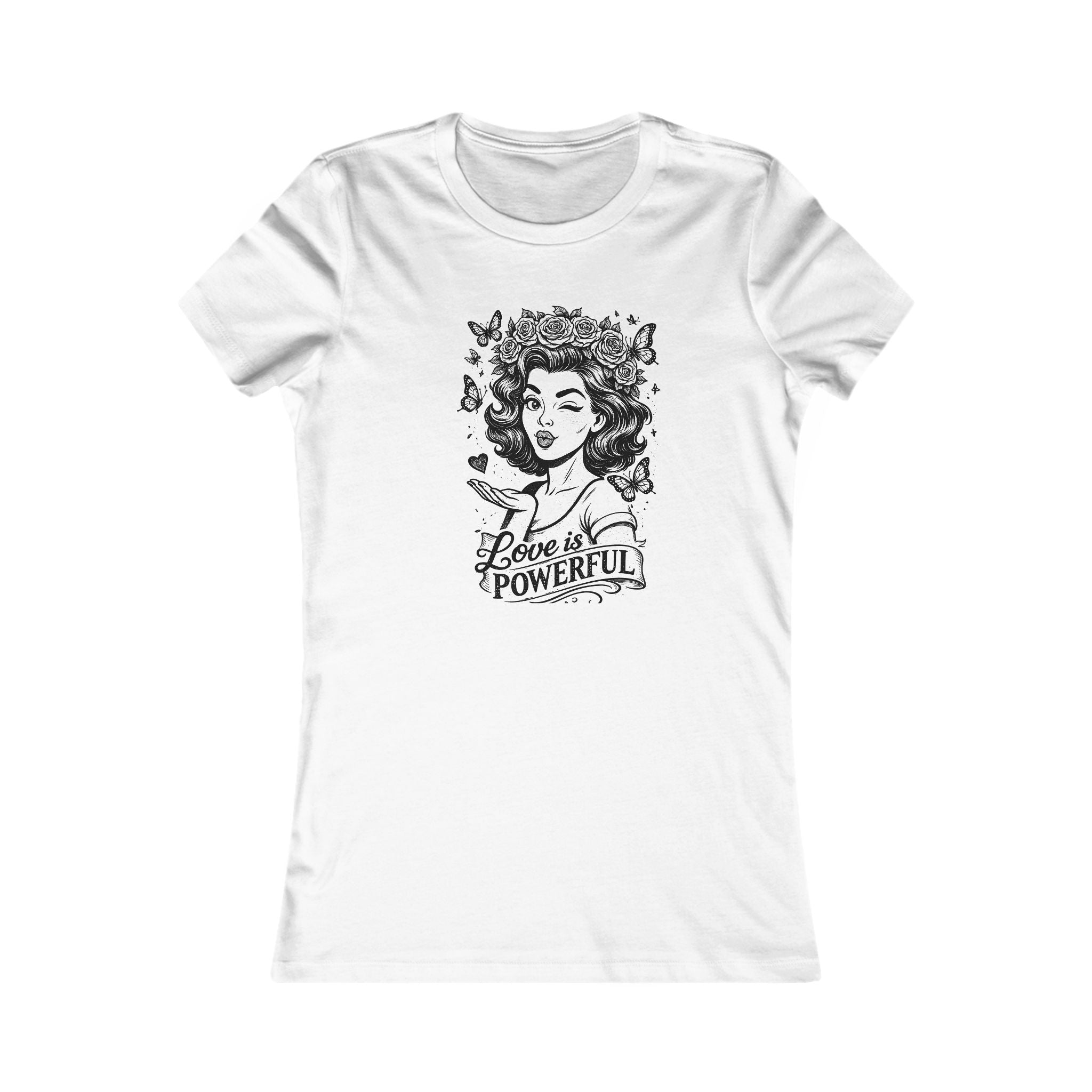 Love Is Powerful Women’s Tee — Vintage Floral Heart Graphic