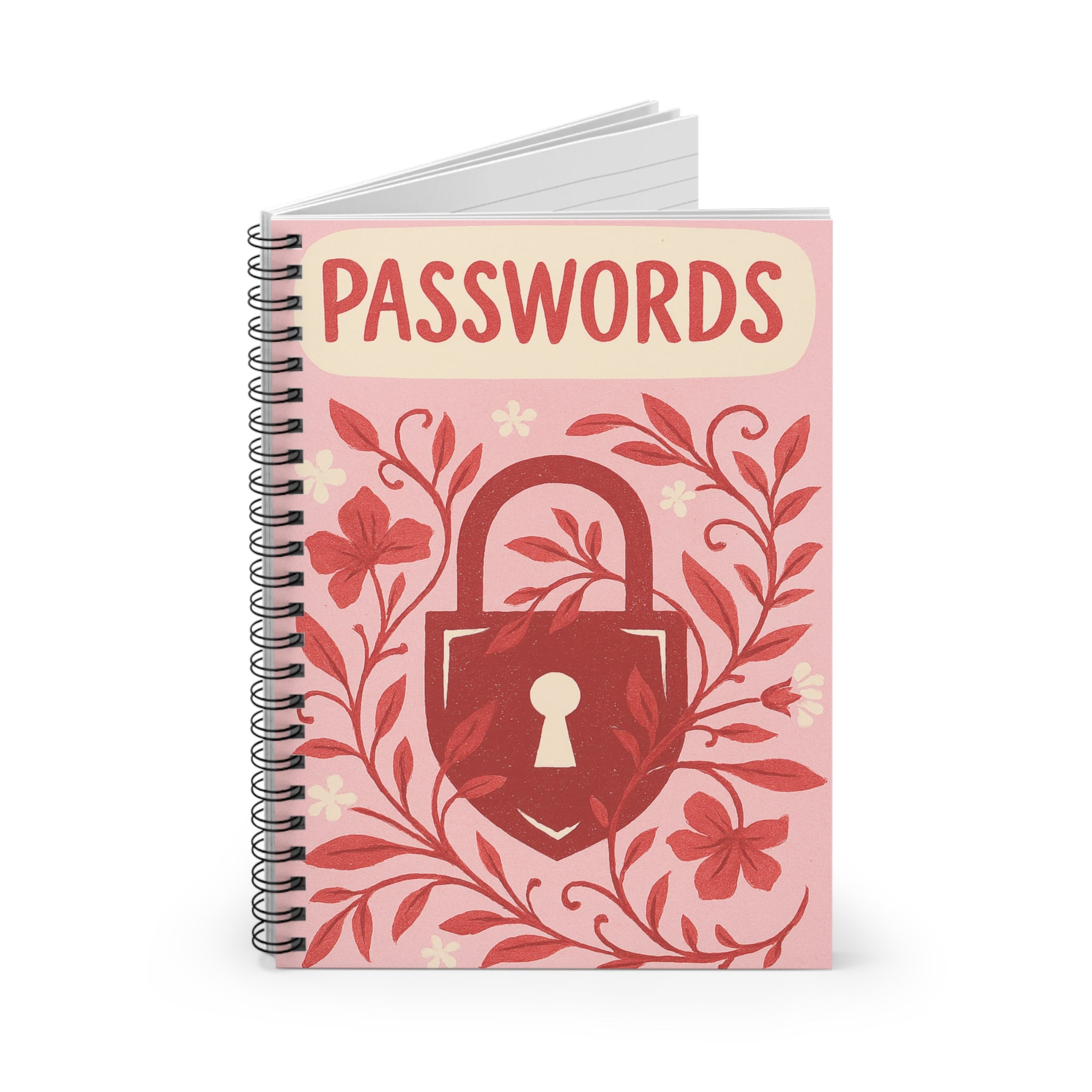 Floral Lock Password Spiral Notebook — Ruled Password Logbook for Accounts