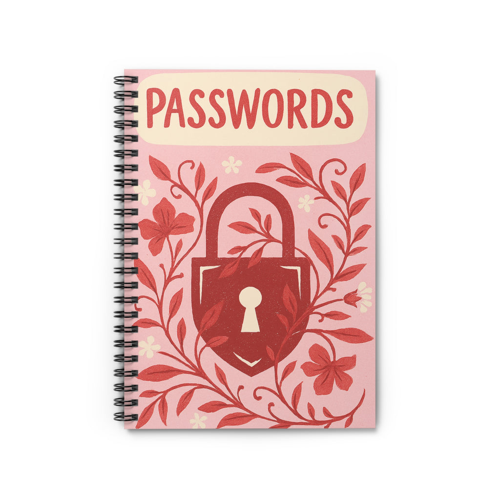 Floral Lock Password Spiral Notebook — Ruled Password Logbook for Accounts
