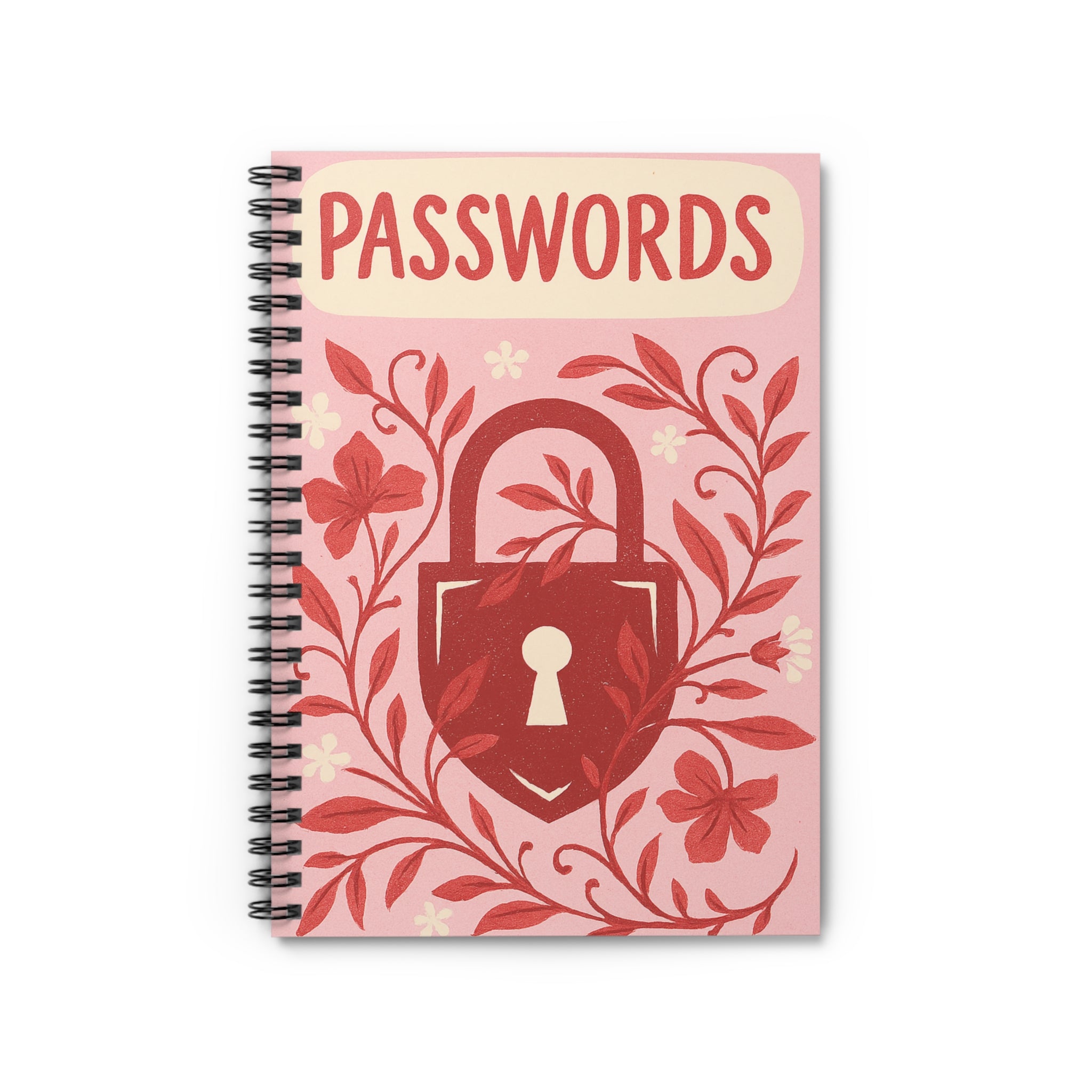 Floral Lock Password Spiral Notebook — Ruled Password Logbook for Accounts