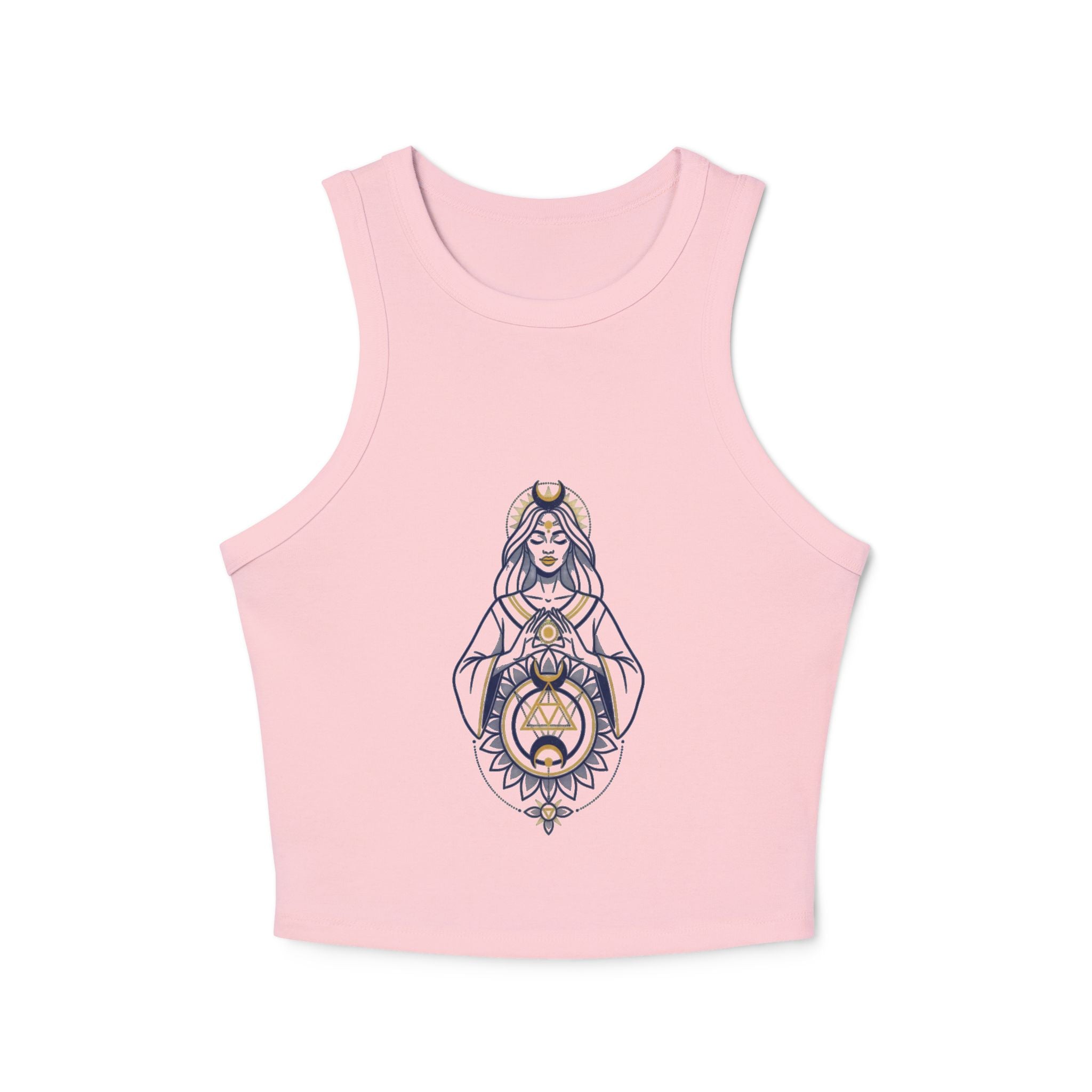 Modern Goddess Racer Tank Top — Women's Micro Rib Crop with Goddess Graphic