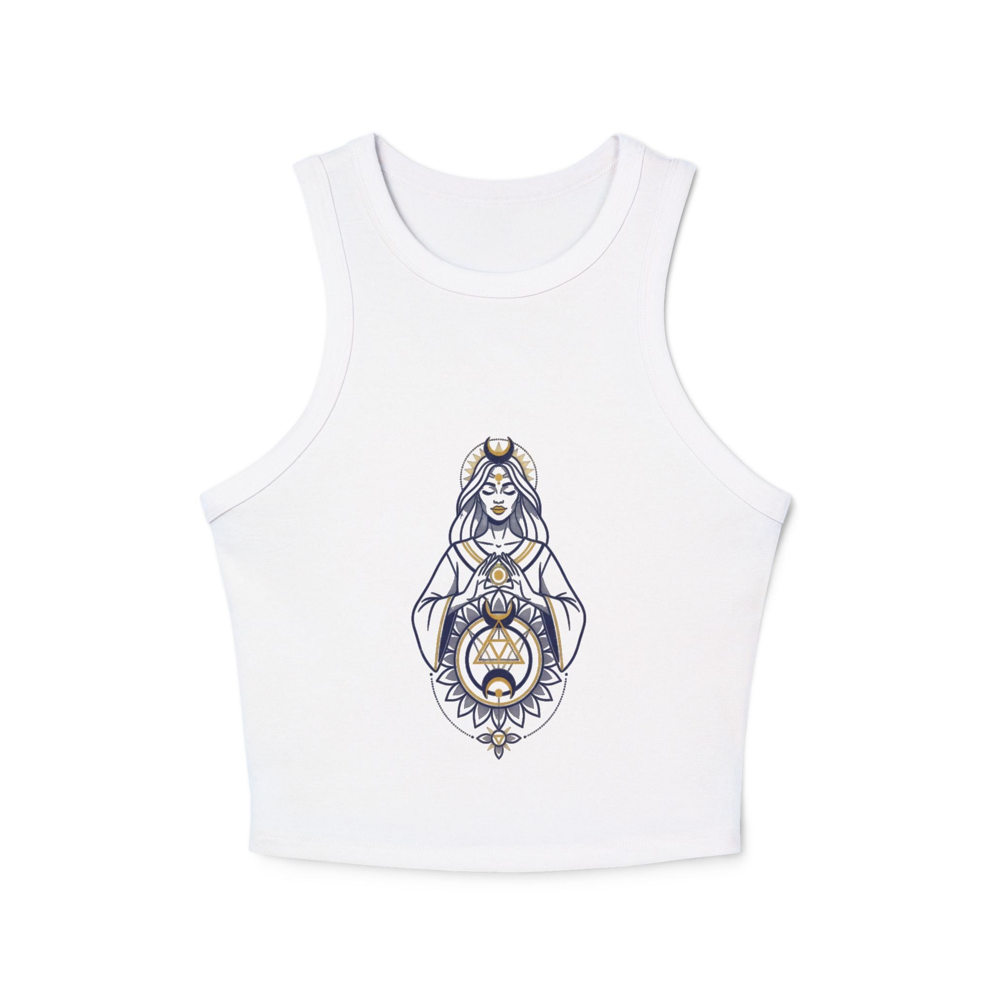 Modern Goddess Racer Tank Top — Women's Micro Rib Crop with Goddess Graphic