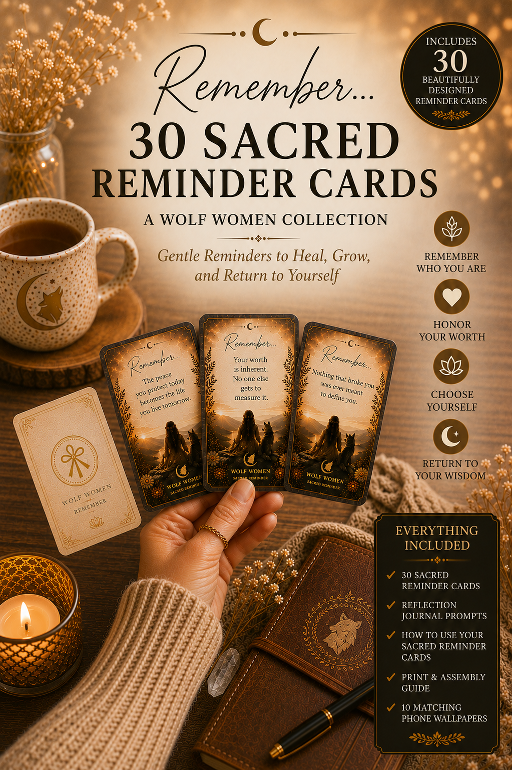 30 Sacred Reminders for Returning to Yourself-Printable Mantra Deck