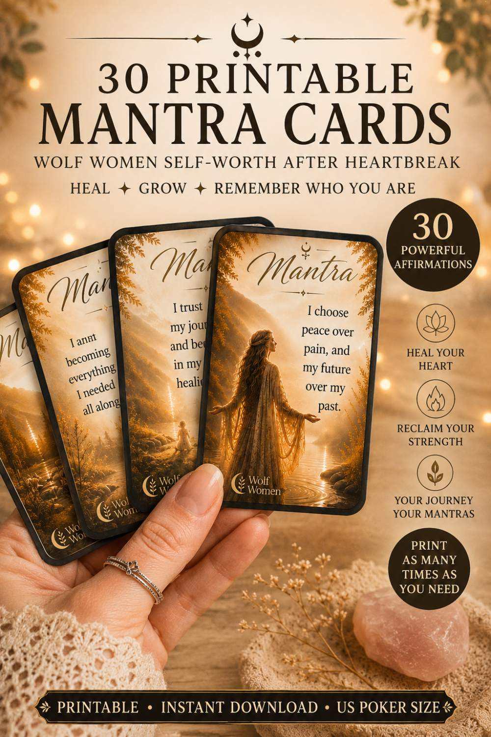Self‑Worth After Heartbreak — 30 Printable Mantra Cards (Digital Download)
