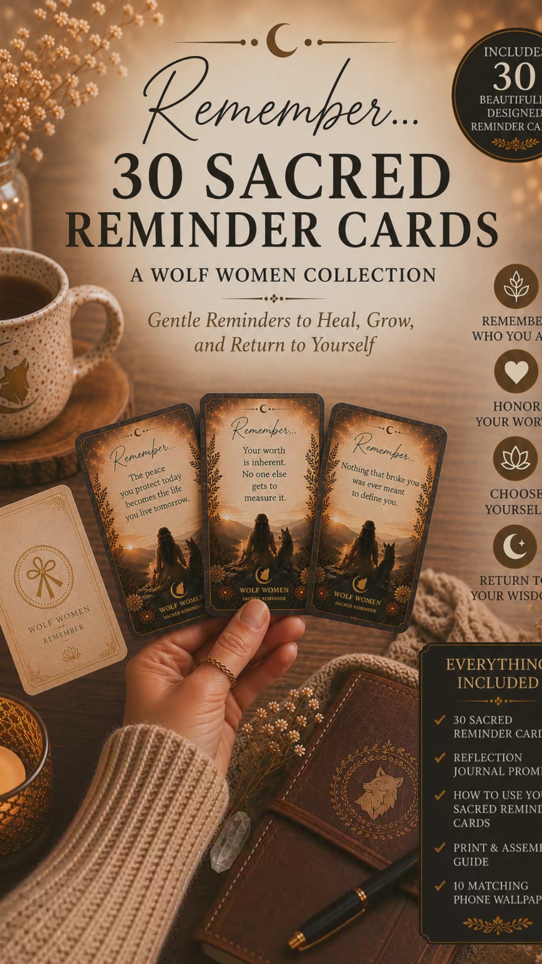 30 Sacred Reminders for Returning to Yourself-Printable Mantra Deck